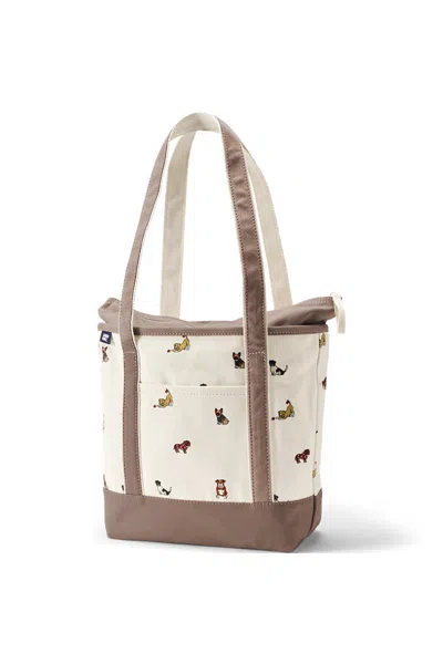 Lands' End Medium Print 5 Pocket Zip Top Long Handle Canvas Tote Bag In Ivory