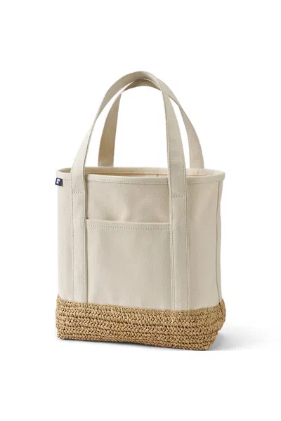 Lands' End Medium Raffia Open Top Canvas Tote Bag In Ivory