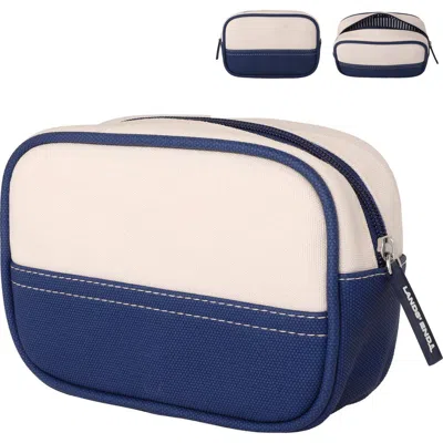 Lands' End Medium Rectangular Dopp Kit For Travel, Striped Canvas Toiletry Bag With Top Zip In Blue