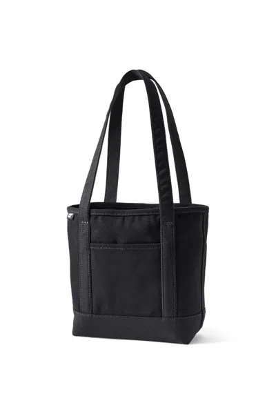 Lands' End Medium Solid Color 5 Pocket Open Top Long Handle Canvas Tote Bag In Black