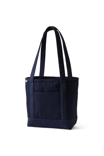 Lands' End Medium Solid Color 5 Pocket Open Top Long Handle Canvas Tote Bag In Black
