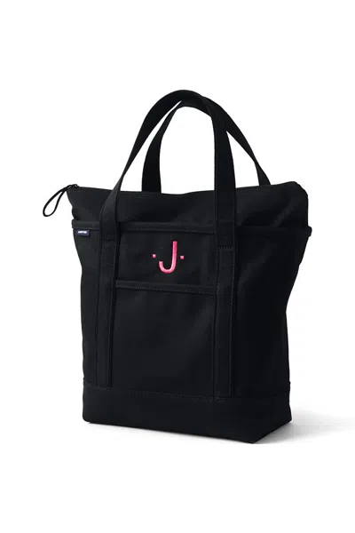Lands' End Medium Solid Color 5 Pocket Zip Top Canvas Tote Bag In Black
