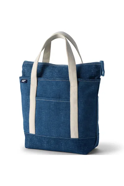 Lands' End Medium Solid Color 5 Pocket Zip Top Canvas Tote Bag In Blue
