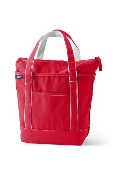 Lands' End Medium Solid Color 5 Pocket Zip Top Canvas Tote Bag In Red