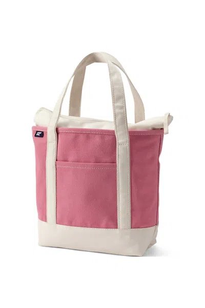 Lands' End Medium Solid Color 5 Pocket Zip Top Canvas Tote Bag In Red