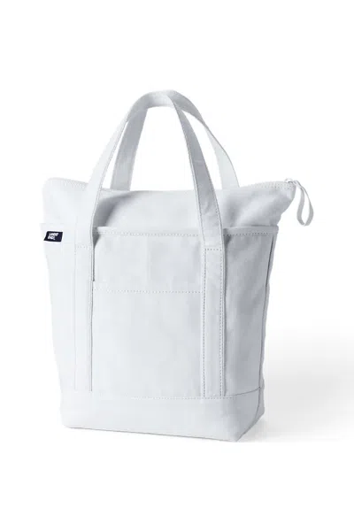 Lands' End Medium Solid Color 5 Pocket Zip Top Canvas Tote Bag In White