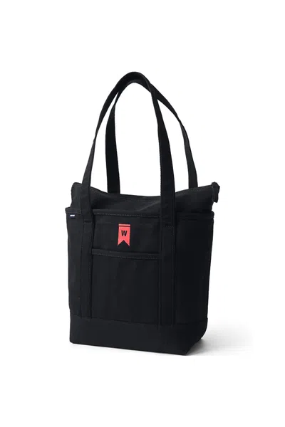 Lands' End Medium Solid Color 5 Pocket Zip Top Long Handle Canvas Tote Bag In Black