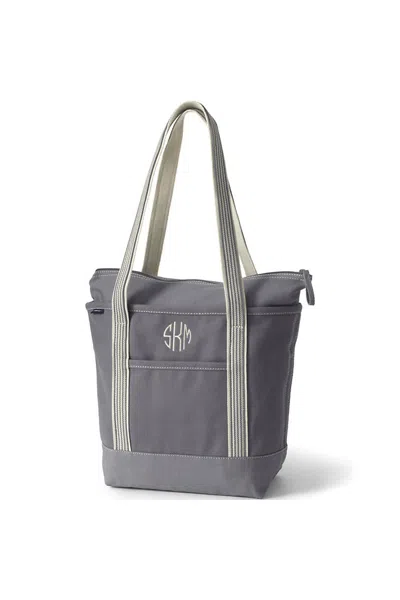 Lands' End Medium Solid Color 5 Pocket Zip Top Long Handle Canvas Tote Bag In Gray