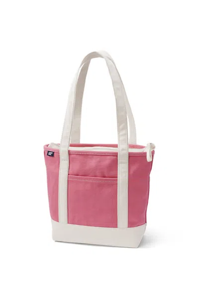 Lands' End Medium Solid Color 5 Pocket Zip Top Long Handle Canvas Tote Bag In Red