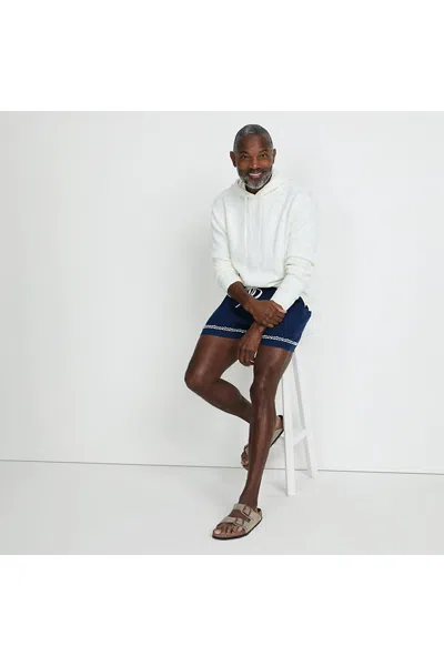 Lands' End Men's 5.5" Linen Cotton Embroidered Easy Shorts In Blue