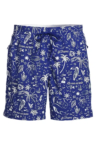 Lands' End Men's 7 Inch Volley Hydroliner Swim Trunks In Blue