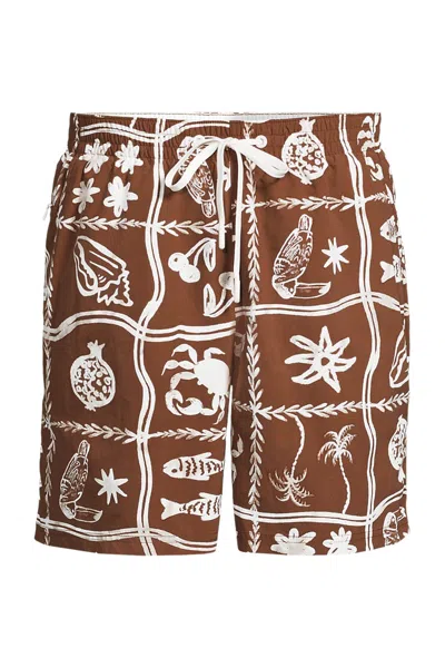 Lands' End Men's 7 Inch Volley Hydroliner Swim Trunks In Brown