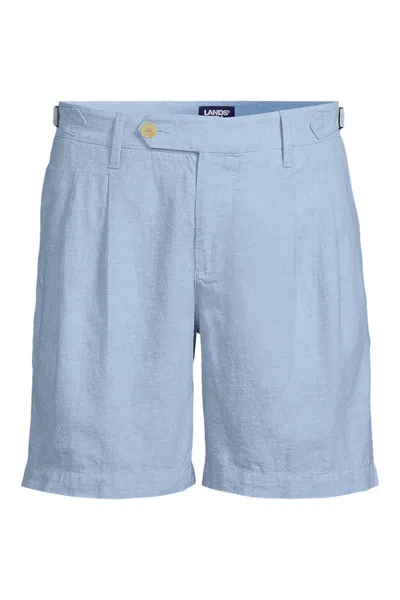 Lands' End Men's 7" Linen Cotton Resort Shorts In Blue