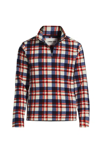 Lands' End Men's Anyweather Fleece Print Quarter Zip Pullover In Blue