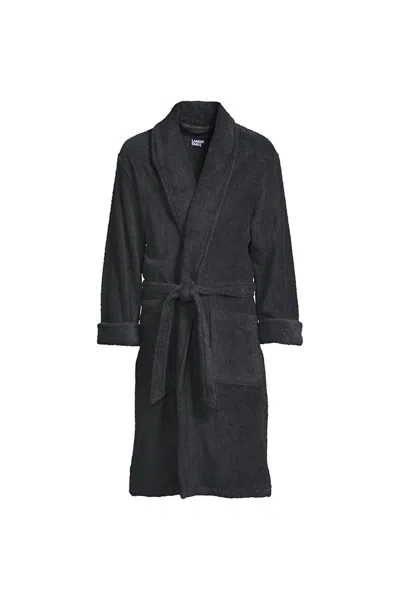 Lands' End Men's Big And Tall Calf Length Turkish Terry Robe In Gray