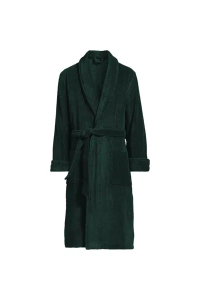 Lands' End Men's Big And Tall Calf Length Turkish Terry Robe In Green