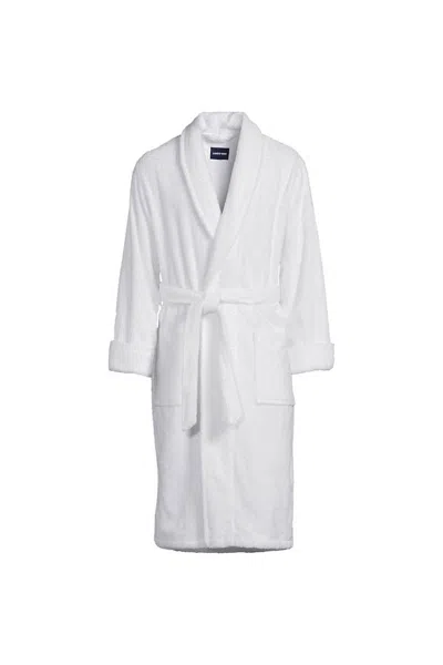 Lands' End Men's Big And Tall Calf Length Turkish Terry Robe In White
