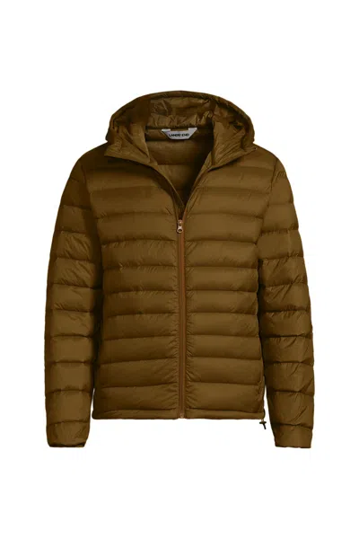 Lands' End Men's Big And Tall Hooded Wanderweight Packable Down Jacket In Brown