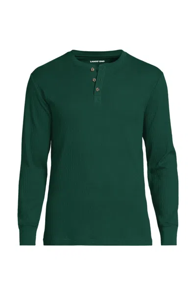 Lands' End Men's Big And Tall Knit Rib Pajama Henley In Green