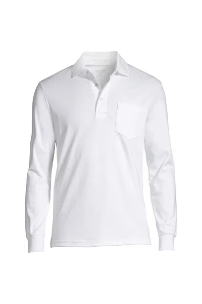 Lands' End Men's Big And Tall Long Sleeve Cotton Supima Polo Shirt With Pocket In White
