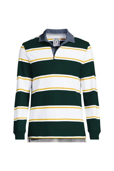 Lands' End Men's Big And Tall Long Sleeve Stripe Rugby Shirt In Green