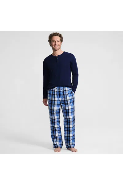 Lands' End Men's Big And Tall Sherpa Fleece Lined Flannel Pajama Pants In Blue