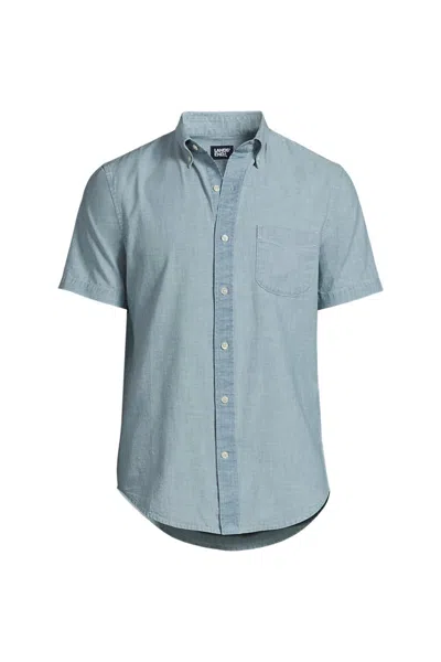 Lands' End Men's Big And Tall Short Sleeve Button Down Chambray Shirt In Blue