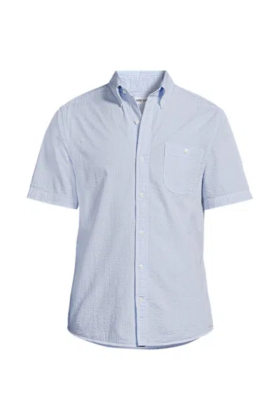 Lands' End Men's Big And Tall Short Sleeve Seersucker Shirt In Blue