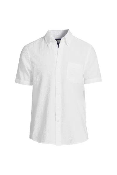 Lands' End Men's Big And Tall Short Sleeve Seersucker Shirt In White