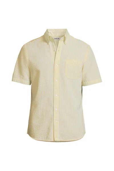 Lands' End Men's Big And Tall Short Sleeve Seersucker Shirt In Yellow