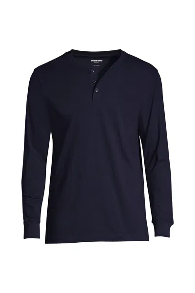 Lands' End Men's Big And Tall Super-t Long Sleeve Henley Shirt In Blue