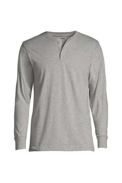 Lands' End Men's Big And Tall Super-t Long Sleeve Henley Shirt In Gray