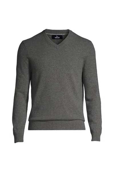 Lands' End Men's Big Fine Gauge Cashmere V-neck Sweater In Gray