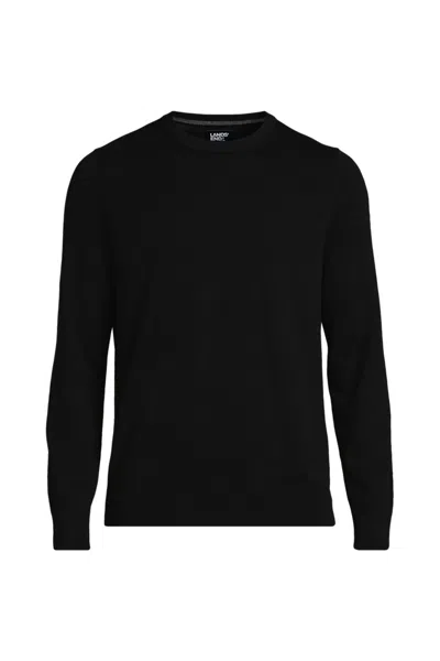 Lands' End Men's Big Fine Gauge Cotton Crew Neck Sweater In Black