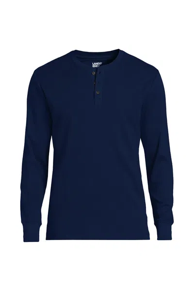 Lands' End Men's Big Knit Rib Pajama Henley In Blue