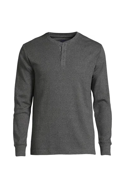 Lands' End Men's Big Knit Rib Pajama Henley In Gray