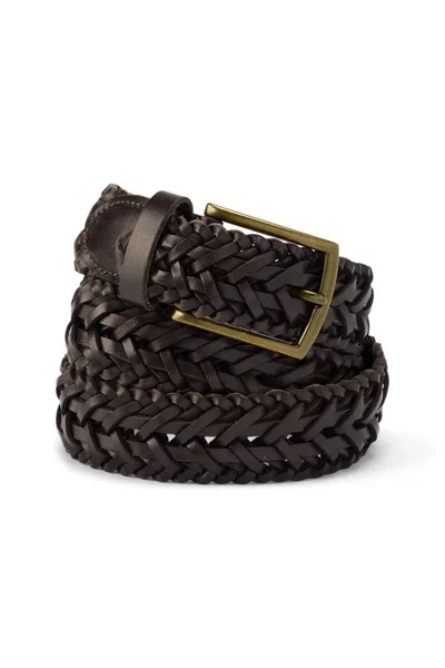 Lands' End Men's Big Leather Braid Belt In Brown