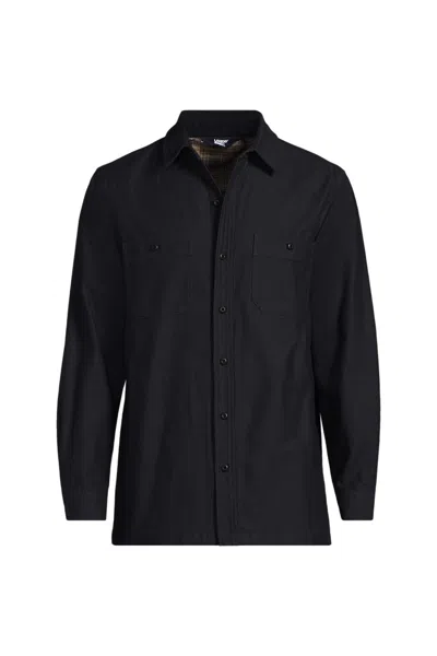Lands' End Men's Big Lined Waffle Shirt Jacket In Black