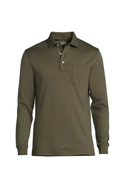 Lands' End Men's Big Long Sleeve Cotton Supima Polo Shirt With Pocket In Green