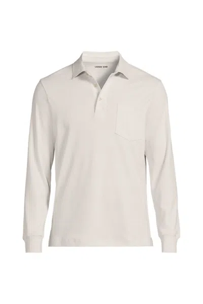 Lands' End Men's Big Long Sleeve Cotton Supima Polo Shirt With Pocket In White