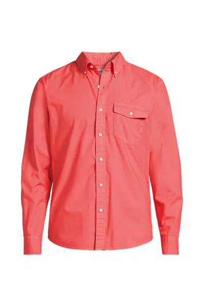 Lands' End Men's Big Long Sleeve Solid Poplin Shirt In Orange