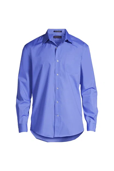 Lands' End Men's Big Long Sleeve Straight Collar Broadcloth Dress Shirt In Blue