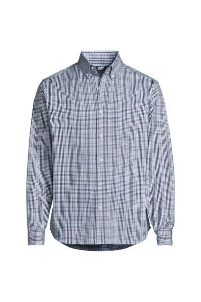 Lands' End Men's Big Long Sleeve Travel Kit Shirt In Blue
