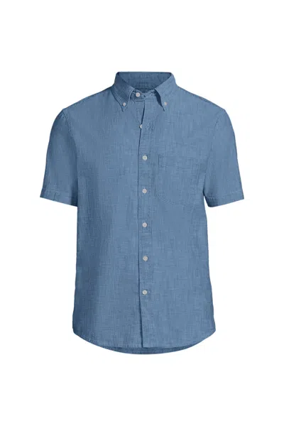 Lands' End Men's Big Short Sleeve Easy Fit Chambray Shirt In Blue