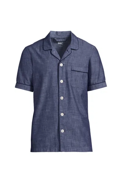 Lands' End Men's Big Short Sleeve Essential Pajama Shirt In Blue