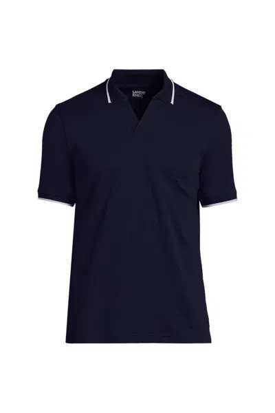 Lands' End Men's Big Supima Short Sleeve Tipped Johnny Collar Polo Shirt In Blue