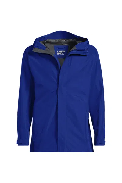 Lands' End Men's Big Waterproof Hooded Packable Rain Jacket In Blue