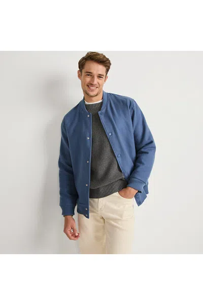 Lands' End Men's Bonded Twill Varsity Jacket In Blue