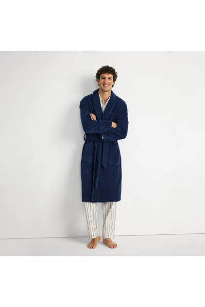 Lands' End Men's Calf Length Turkish Terry Robe In Blue