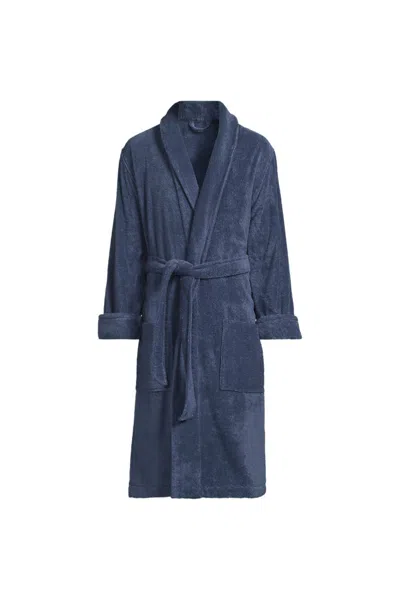 Lands' End Men's Calf Length Turkish Terry Robe In Black
